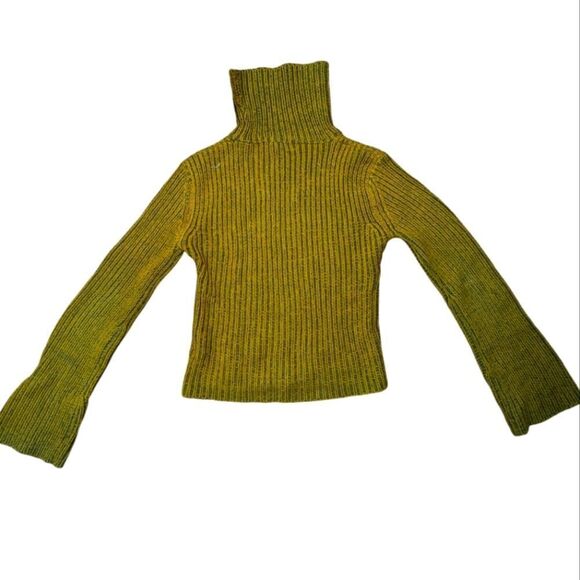 Nwot Anthropologie ICHI Mustard green bell -sleeved cropped turtleneck size S - Picture 2 of 6